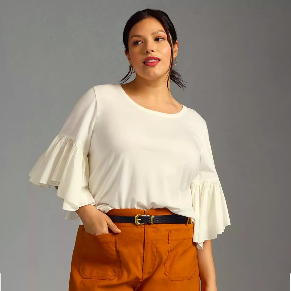 Maeve Anthropologie White ruffle sleeve tee blouse size 2X